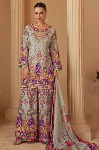 Multi crepe sequins readymade suits free size up to 42