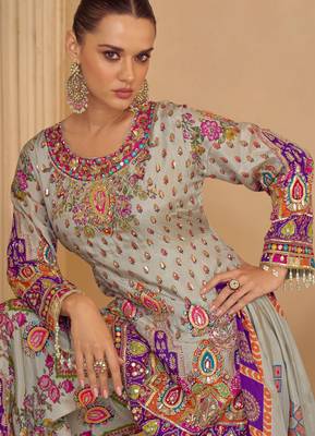 Multi crepe sequins readymade suits free size up to 42 2