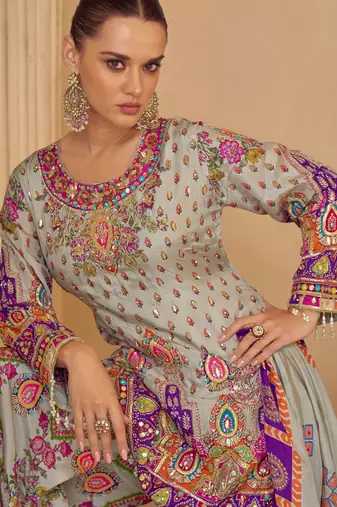 Multi crepe sequins readymade suits free size up to 42