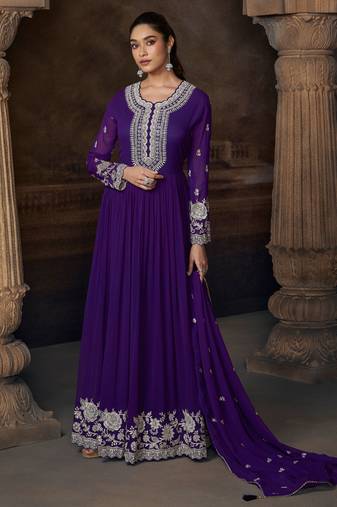 Purple georgette sequins readymade suits free size up to 42