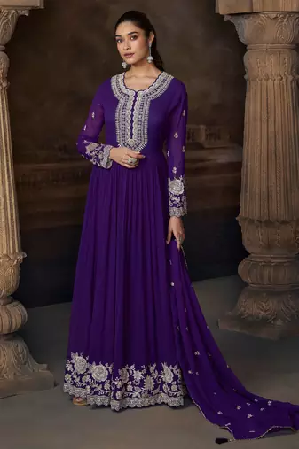 Purple georgette sequins readymade suits free size up to 42