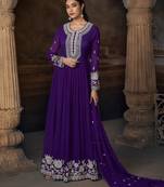 Purple georgette sequins readymade suits free size up to 42