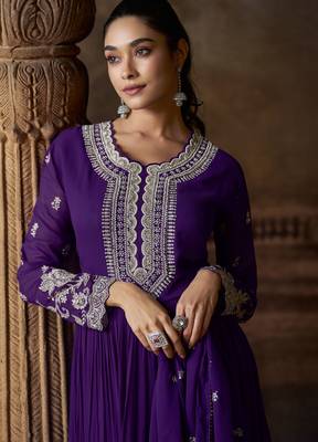 Purple georgette sequins readymade suits free size up to 42 2