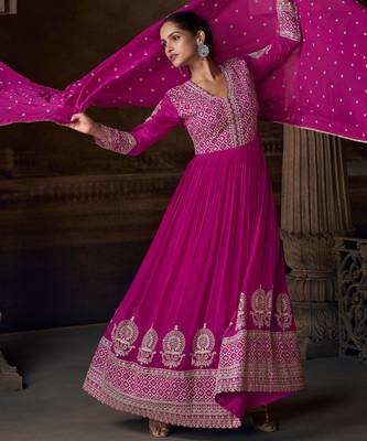 Pink georgette sequins readymade suits free size up to 42 1