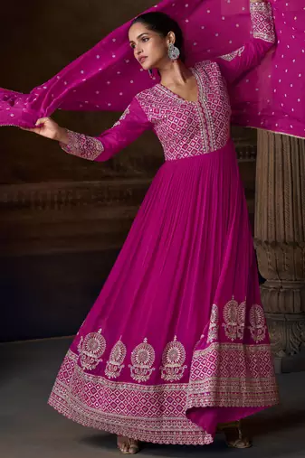 Pink georgette sequins readymade suits free size up to 42