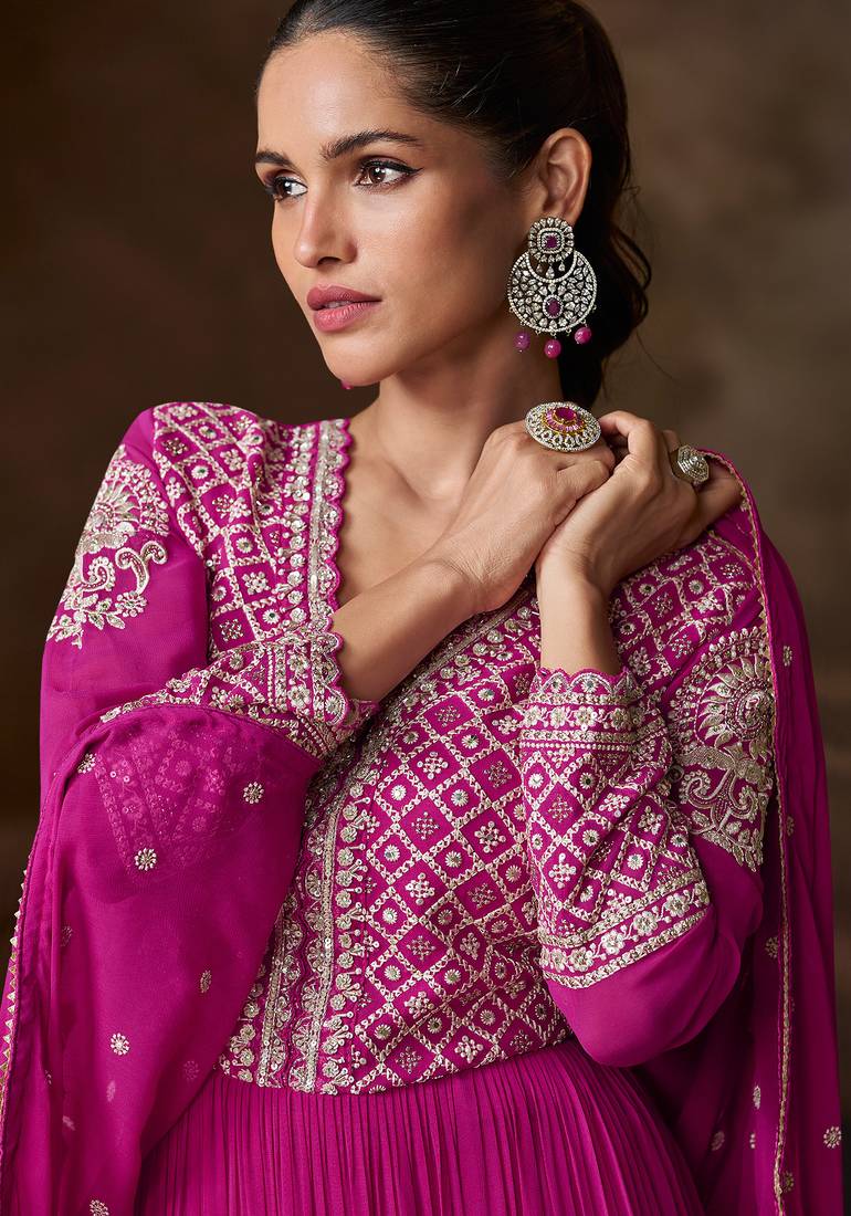 Pink georgette sequins readymade suits free size up to 42