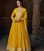 Yellow georgette sequins readymade suits free size up to 42