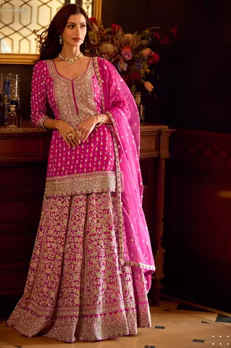 Pink georgette sequins readymade suits free size up to 42