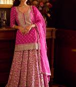 Pink georgette sequins readymade suits free size up to 42