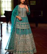 Turquoise blue georgette sequins readymade suits free size up to 42