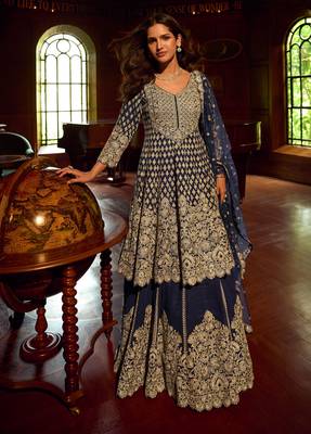 Navy georgette sequins readymade suits free size up to 42 1