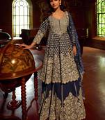 Navy georgette sequins readymade suits free size up to 42