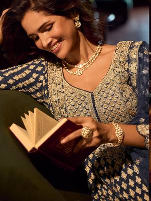 Navy georgette sequins readymade suits free size up to 42 2