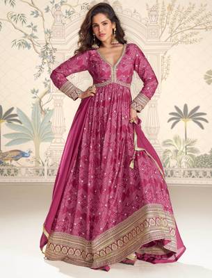 Pink art silk sequins readymade suits free size up to 42 1