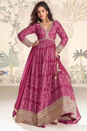 Pink art silk sequins readymade suits free size up to 42
