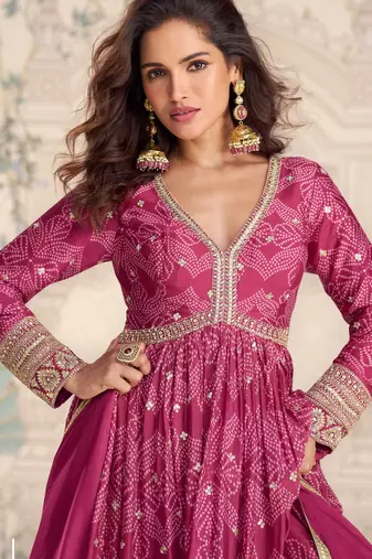 Pink art silk sequins readymade suits free size up to 42