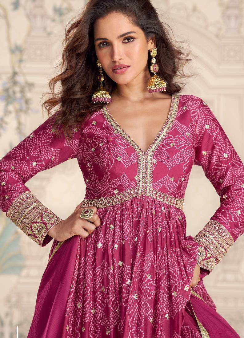 Pink art silk sequins readymade suits free size up to 42