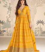 Mustard art silk sequins readymade suits free size up to 42