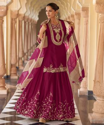 Wine art silk sequins readymade suits free size up to 42 1