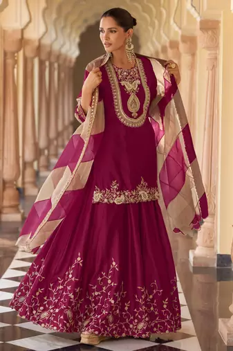 Wine art silk sequins readymade suits free size up to 42