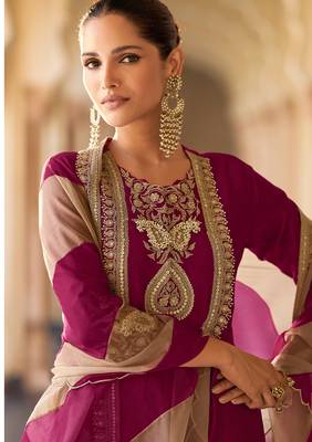 Wine art silk sequins readymade suits free size up to 42 2