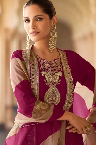 Wine art silk sequins readymade suits free size up to 42