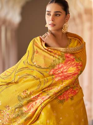 Yellow art silk sequins readymade suits free size up to 42 2