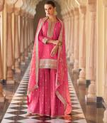 Pink art silk sequins readymade suits free size up to 42