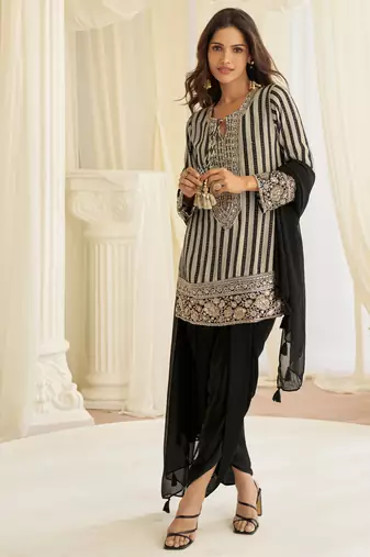 White crepe sequins readymade suits free size up to 42