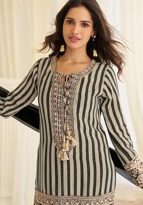 White crepe sequins readymade suits free size up to 42 2