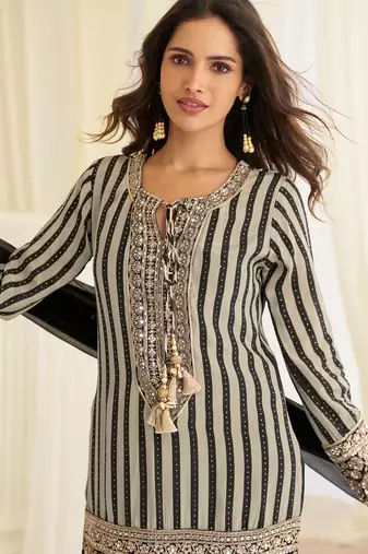 White crepe sequins readymade suits free size up to 42