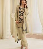 Cream crepe sequins readymade suits free size up to 42