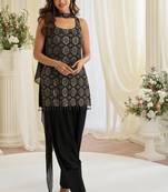 Black crepe sequins readymade suits free size up to 42