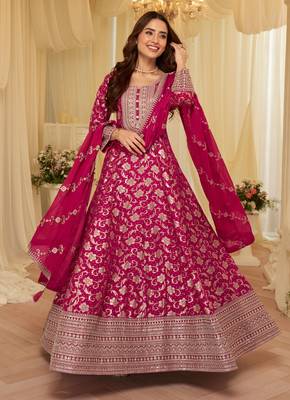 Rani pink viscose sequins readymade suits free size up to 42 1