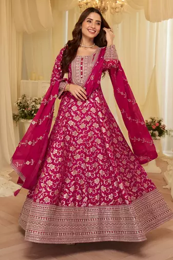 Rani pink viscose sequins readymade suits free size up to 42