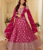 Rani pink viscose sequins readymade suits free size up to 42