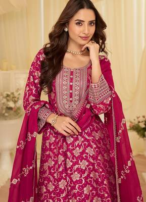 Rani pink viscose sequins readymade suits free size up to 42 2