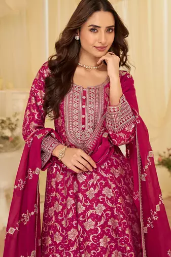 Rani pink viscose sequins readymade suits free size up to 42