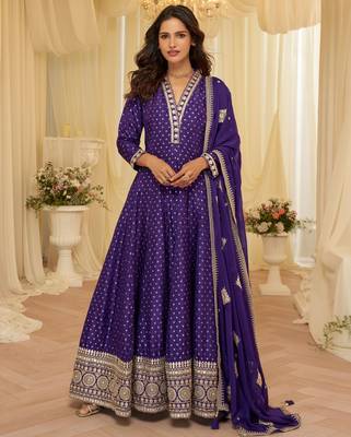 Purple viscose sequins readymade suits free size up to 42 1