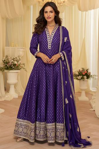 Purple viscose sequins readymade suits free size up to 42