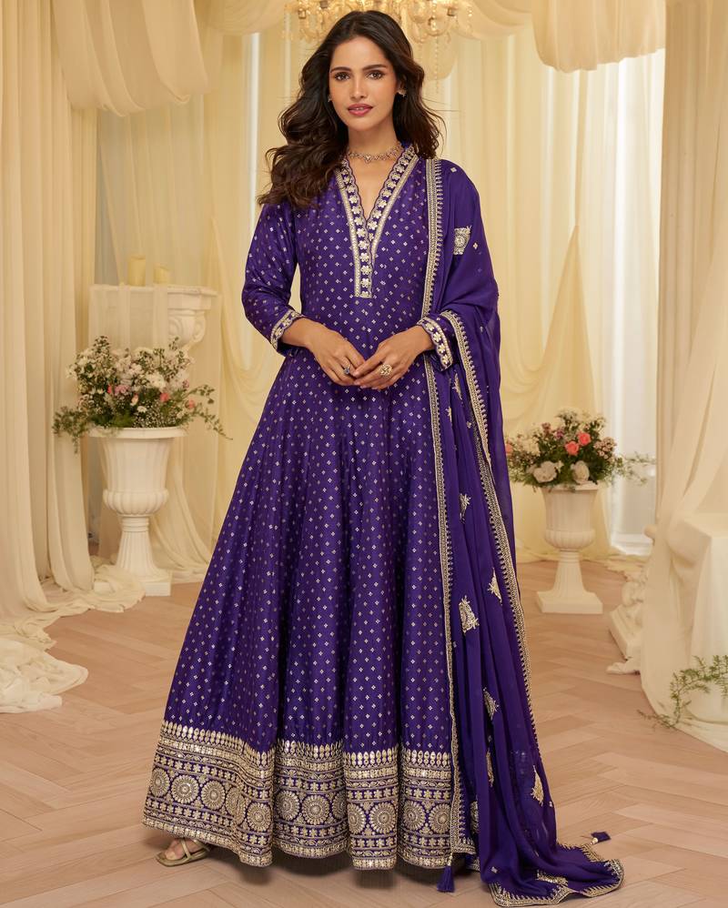 Purple viscose sequins readymade suits free size up to 42