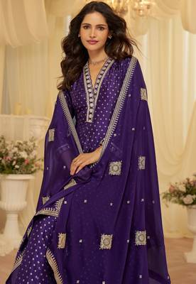 Purple viscose sequins readymade suits free size up to 42 2
