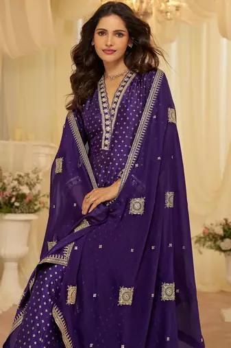 Purple viscose sequins readymade suits free size up to 42