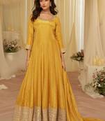 Yellow viscose sequins readymade suits free size up to 42