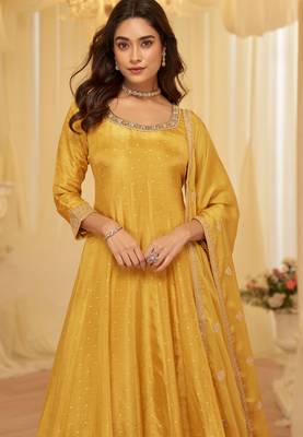 Yellow viscose sequins readymade suits free size up to 42 2