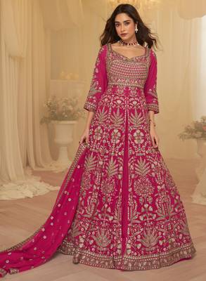 Rani pink georgette sequins readymade suits free size up to 42 1