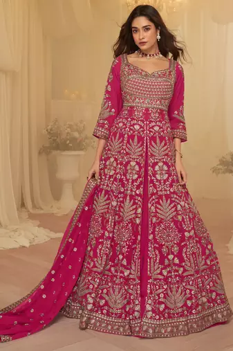 Rani pink georgette sequins readymade suits free size up to 42