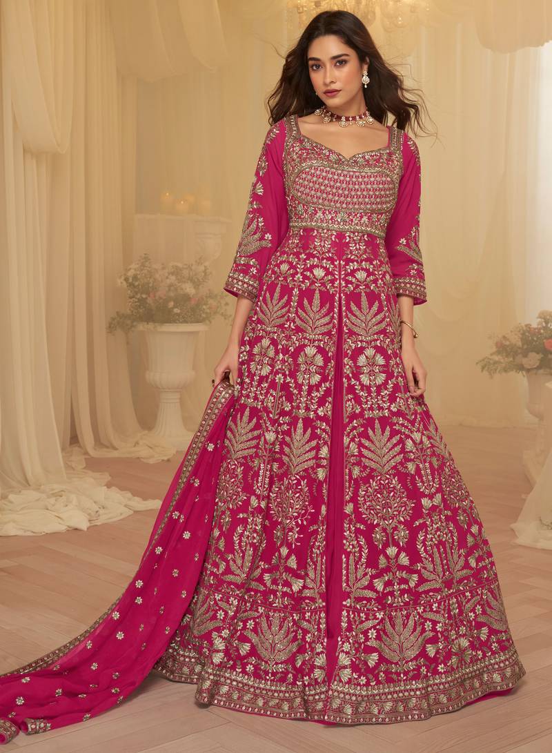 Rani pink georgette sequins readymade suits free size up to 42
