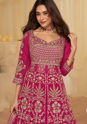 Rani pink georgette sequins readymade suits free size up to 42 2