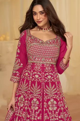 Rani pink georgette sequins readymade suits free size up to 42